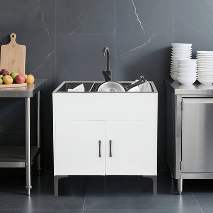 Schwarz/weißes unabhängiges Waschbecken mit Schrank, Küchenspüle aus Edelstahl mit 360° °   Drehbarer Wasserhahn für Badezimmer, Waschbecken