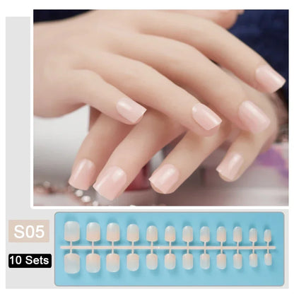 10 Sets/Pack Mixed Solid Colors Coffin Round Square Almond Shape False Nails Full Cover Nail Tips Short Fake Nails Tip Manicure
