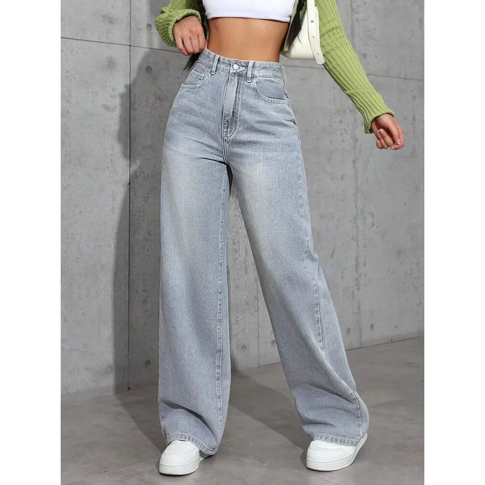 High Waist Straight Leg Women's Jeans Cross-Border Sweet And Spicy Style Loose Casual Long Trousers Spring Autumn.