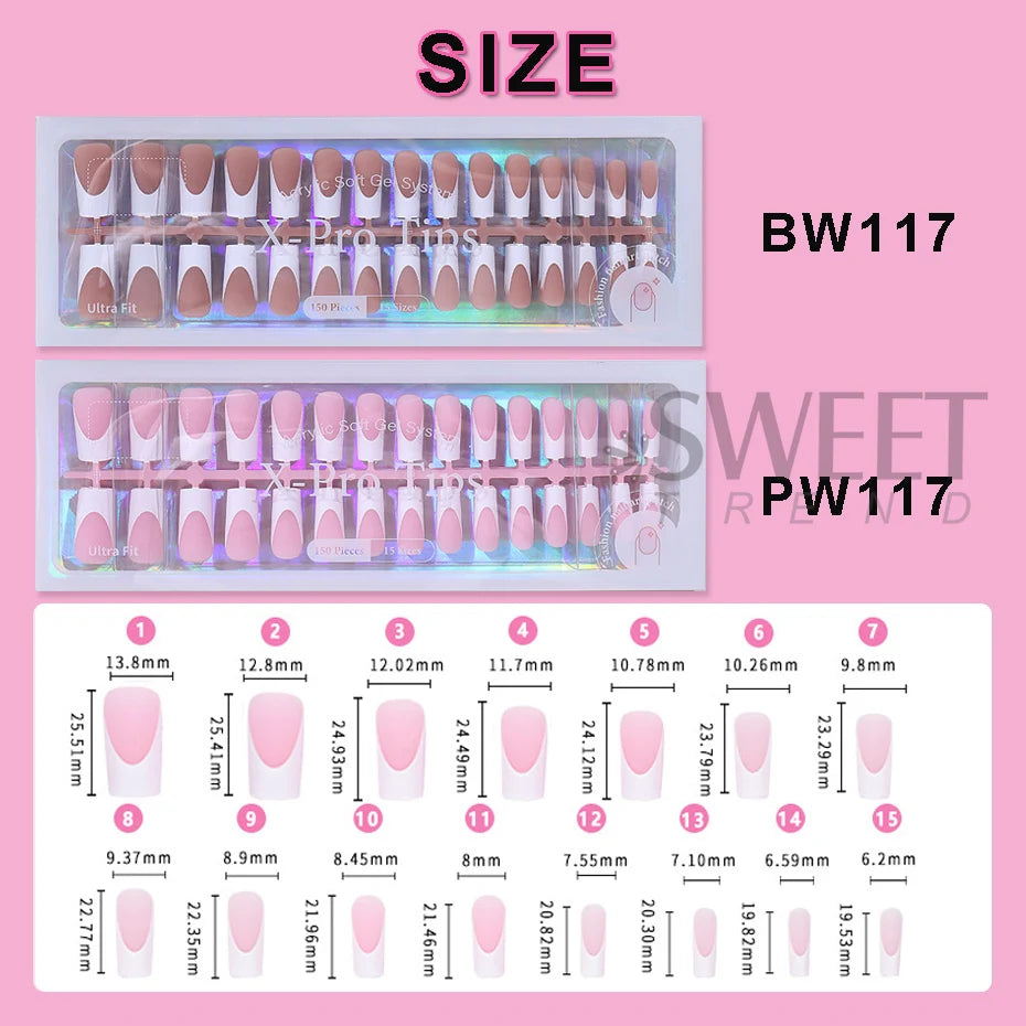 160pcs White Pink French Fake Press on Fake Nails Tips Short Square Full Cover Artificial Acrylic Fake Toenails For Nail Salons.