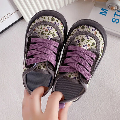 Children Fashion Versatile Soft Canvas Shoes Floral Print Casual Kids Shoes Drop Shipping Lace-up 2023 Spring New for Boys Flats