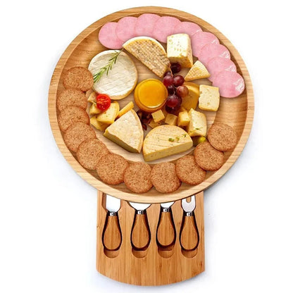 Bamboo Cheese Board Set With Cheese Knife Portable Outdoor Dinner Plates Hotel Restaurant Decoration Accessories Bread Tray set.