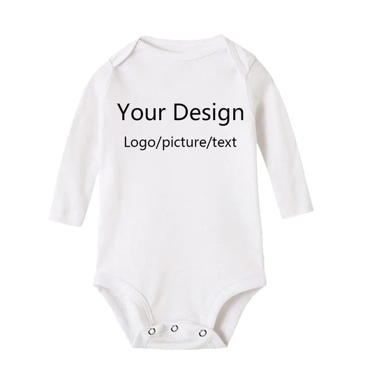 DIY IHR DRUCK ODER LOGO Neugeborenen-Anpassungs-Body, Langarm- und Kurzarm-Overall, einfacher, maßgeschneiderter TEXT-Babyspielanzug.
