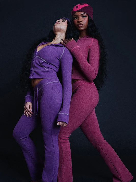 Kliou Lässiger Trainingsanzug, 2-teiliges Set, Damen-Strickjacke mit Reißverschluss, volle Ärmel, Kapuzenjacke + lange Hose mit Kordelzug, tägliche Outfits im sportlichen Stil