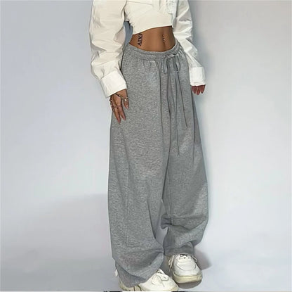 Mode Vintage Y2K Baggy Hose Frauen Sommer Breite Bein Elastische Taille Lose Hosen Dame Einfarbig Hip Hop Hosen Casual Kleidung