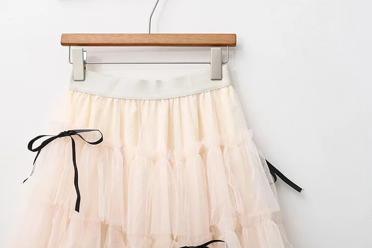 Long Maxi Tulle Skirt Women Sweet Tiered Long Skirt Autumn Winter Women Fashion Korean Mesh Skirt Female Party Skirt Clothes.