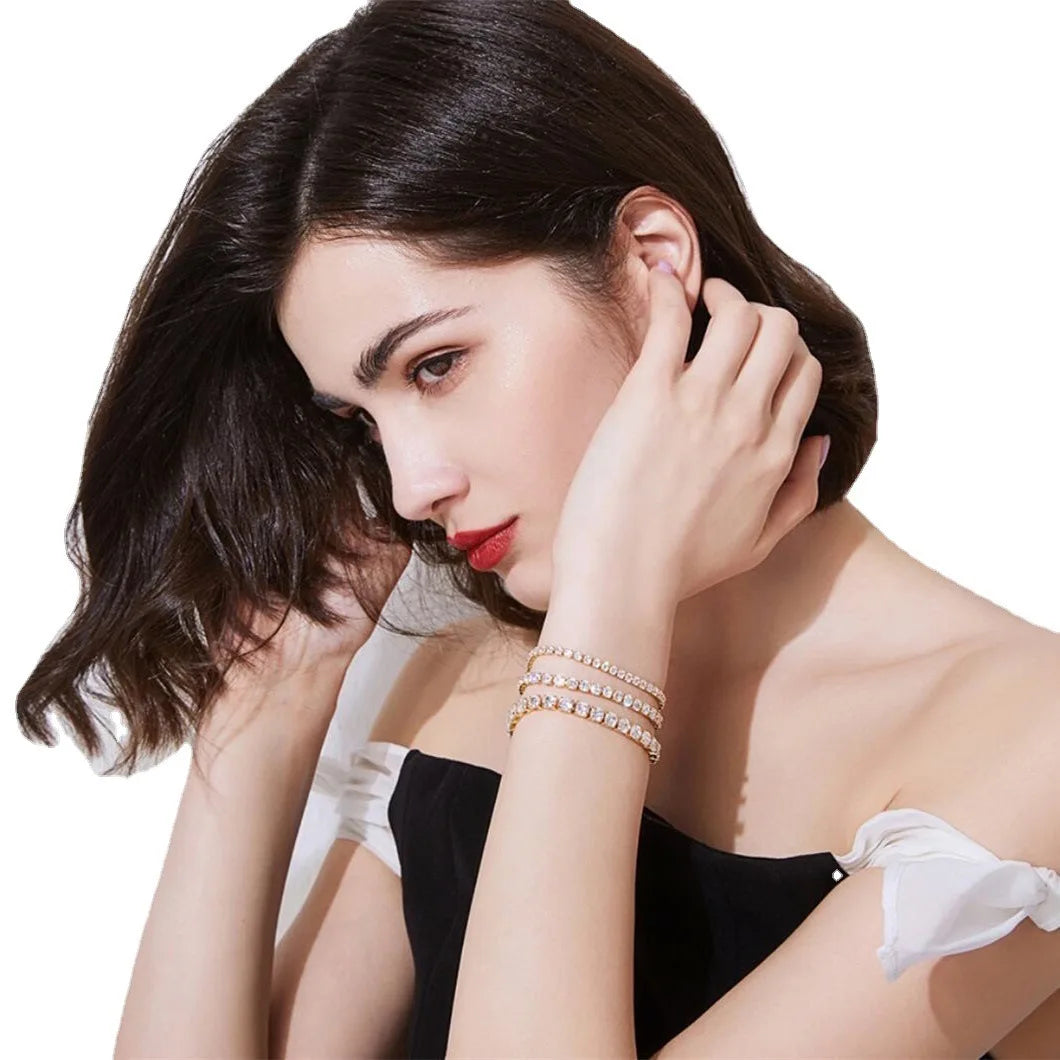 925 Sterling Silver 4mm Tennis Bracelet Inlaid With Zircon Crystal Electroplated 18k Gold Luxury Fashion Women's Gift.