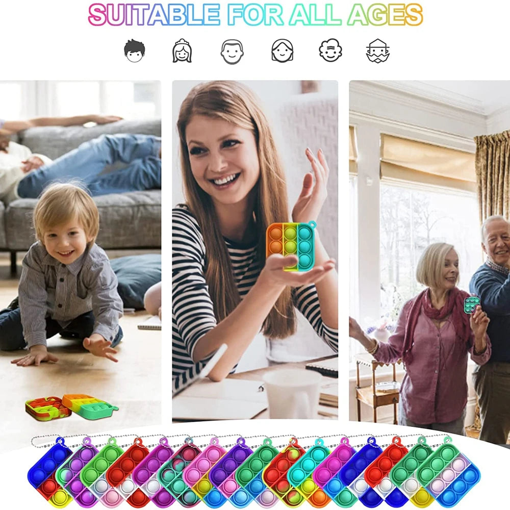 12/24/48Pcs Mini Pop Push Fidget Toys Set Keychain Fidget Toy Anti-Anxiety Stress Relief Hand Toy Pack for Kids Adults Gifts.