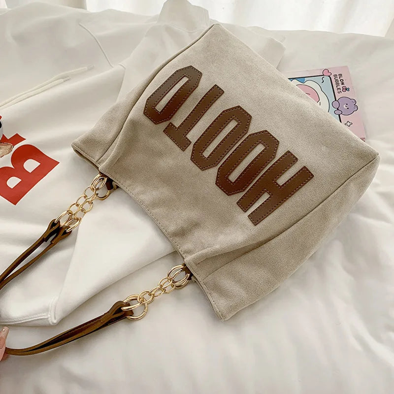 Solid Color Shoulder Bag, Trendy Letters Tote Bag, Canvas Campus Handbag for Women, Office,College,Work,Travel Hand Bags Bolsa