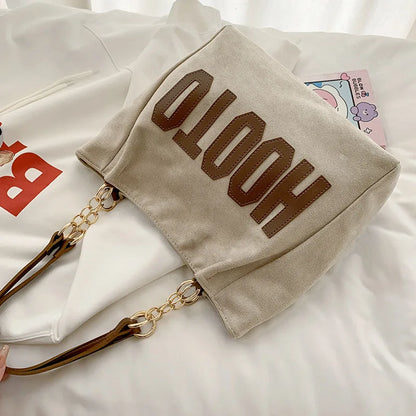 Solid Color Shoulder Bag, Trendy Letters Tote Bag, Canvas Campus Handbag for Women, Office,College,Work,Travel Hand Bags Bolsa