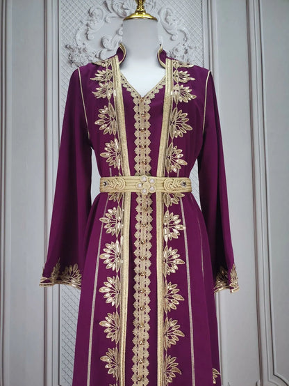 Eid muslimische Frauen Party Stickerei Kleider 2 Stück Set Jalabiya Ramadan Islam Vestidos arabische Robe Marokko Dubai Abayas Kaftan