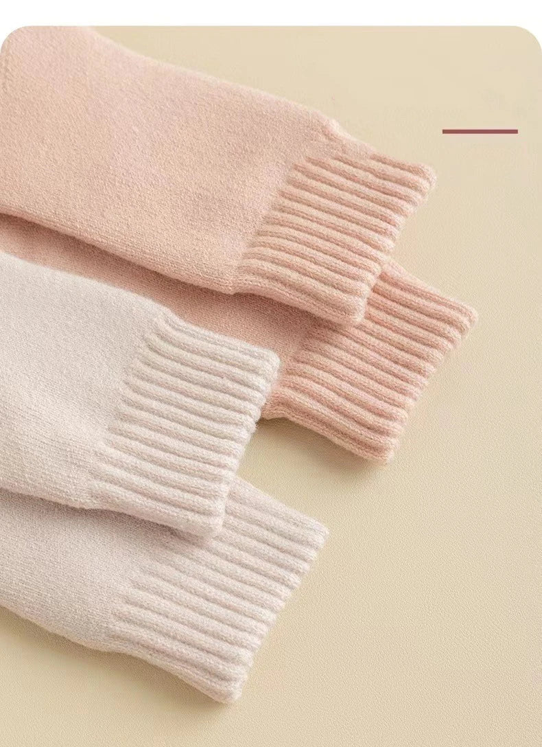 3 Pairs Wool Socks Women Winter Warm Thicken Snow Boot Markron Color Plush Hairy Soft Mid Tube Stockings Floor Sleep Socks White