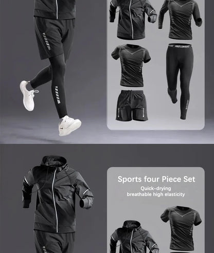 Fashion Breathable Running Sports Suit Men's Fitness Clothes All-Seasons Professional Morning Running Clothes Quick Dry Training.
