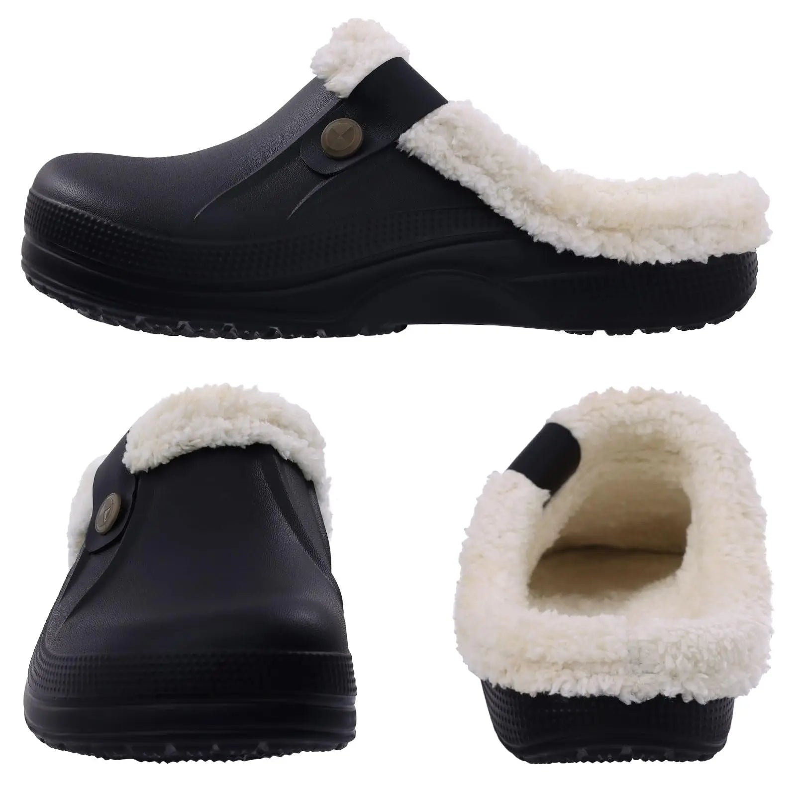 Eyriphy Classic Fur Lined Clogs For Women Waterproof Winter Fuzzy Slippers Mens Cotton Shoes For Indoor And Outdoor Rubber Soles.
