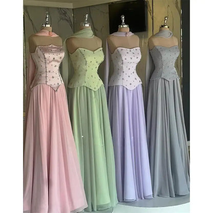 Marissa Ballkleider Maßgeschneidertes Partykleid für Hochzeit Kristallsatin Abendkleider D/Party A-Linie Tüllbänder mit Schultern.