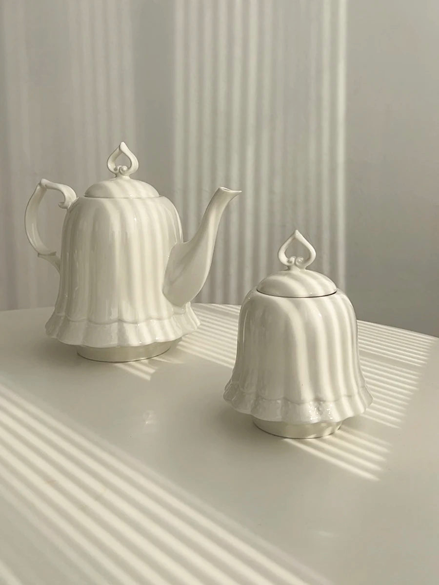 Vintage relief ceramic coffee set, hand-squeezed camellia afternoon tea set, tissue box, creative gift..