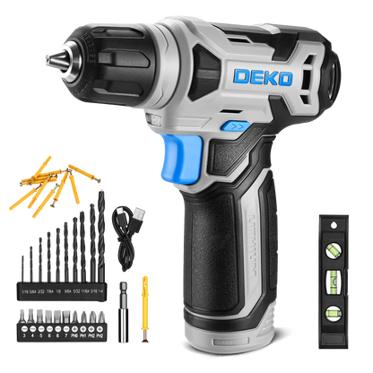 DEKO 8V Akku-Bohrschrauber-Set, 3/8 Zoll Schnellspannbohrfutter, integrierte LED, kabelloser Mini-Power-Treiber mit Schraubensatz, Elektroschrauber
