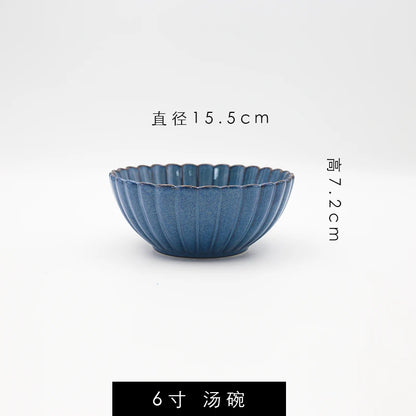 Retro Household Ceramic Tableware Kiln Variable Glaze Western Plate Creative Long Plate Main Dish Dinner Plate Kitchen Supplies