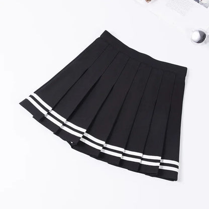 Women Harajuku Sweet Fresh Feeling High Waist Pleated Skirt Elastic Waist Cross Embroidery Skirt Pleated Skirt.