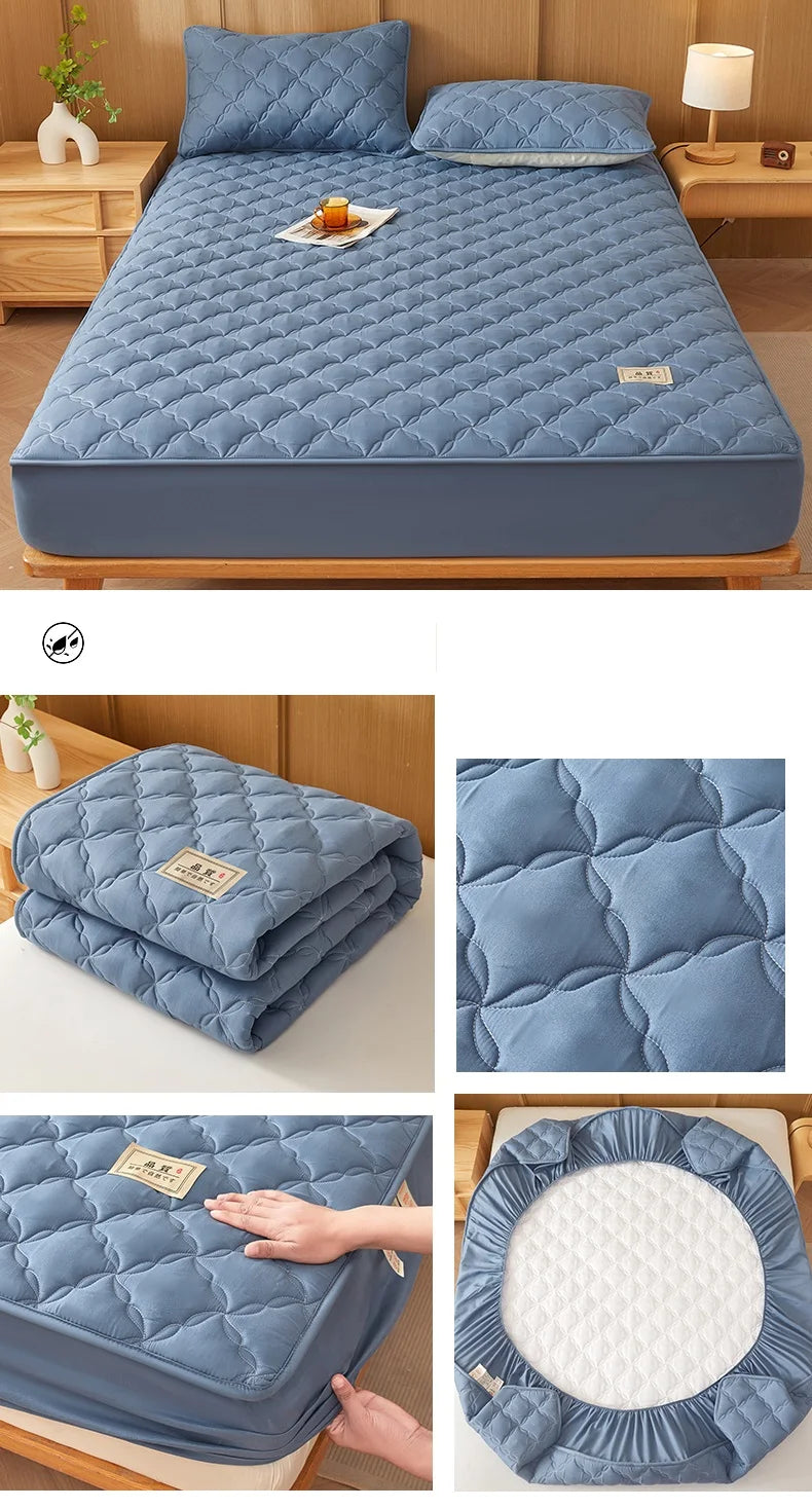 Quilted Mattress Cover Single/Double Bedspread Thicken Bed Linen Waterproof Bed Cover Home Soft Bedsheet 매트리스커버 (No Pillowcase).