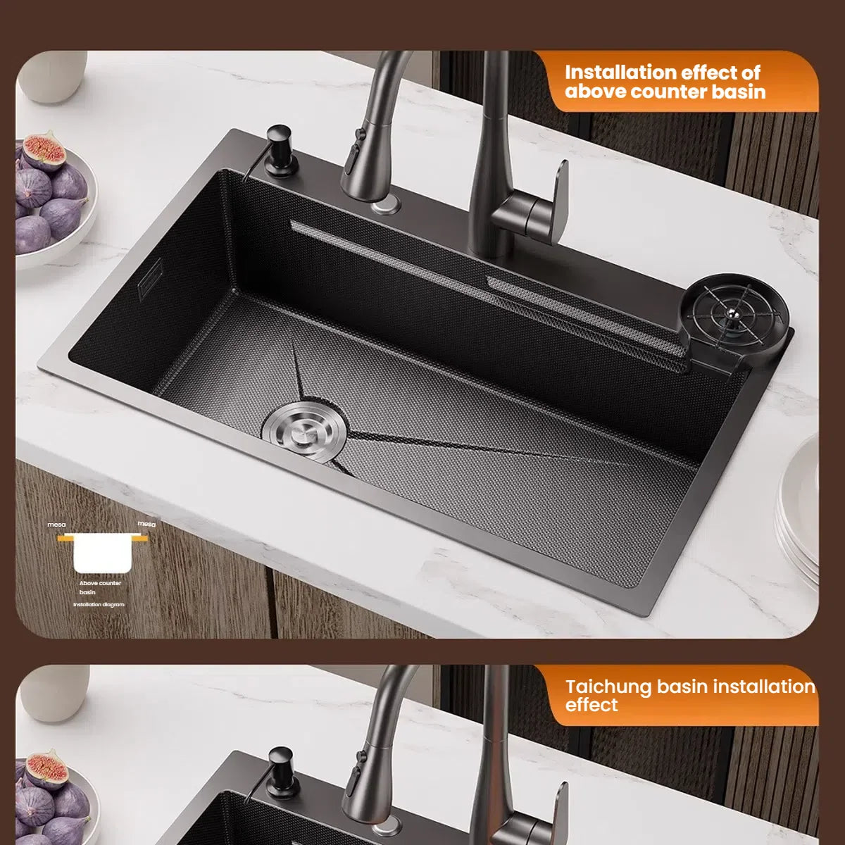 Kitchen Sink Stainless Steel Rice Grain Pattern Multifunctional Wear and Stain Resistant Large Single Slot Wash Dish Basin