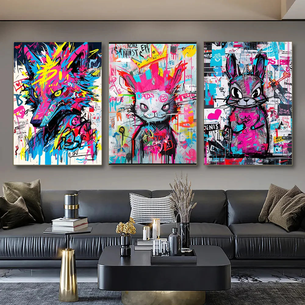 Animation Room Decor Animals Decoration Wall Art Coloured Home Decorations Canvas Painting Graffiti Cartoon Painted Decororation.
