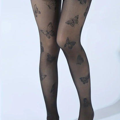 Fashionable Sexy Butterfly Printing Stockings Tights Black White Butterfly Tights Thin Material Suitable For Summer.