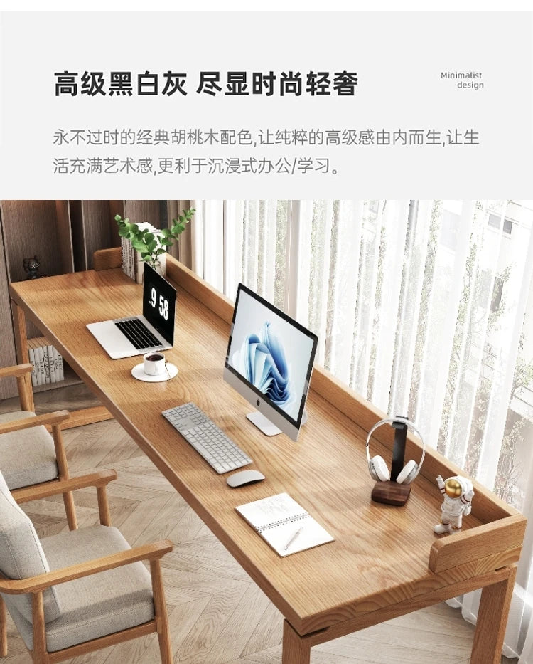 Solid wood double desk against the wall Long table Household simple modern student writing desk Study table Office computer desk