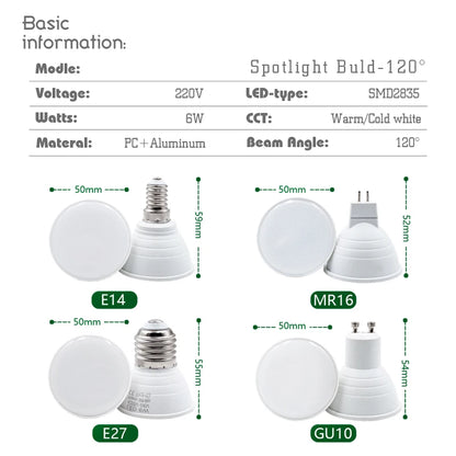 1-10PCS LED Strahler Birne E27 E14 MR16 GU10 AC220V 6W 24/120 Grad Strahl Winkel hohe Lumen Indoor LED Energiesparende Lichter Birne.