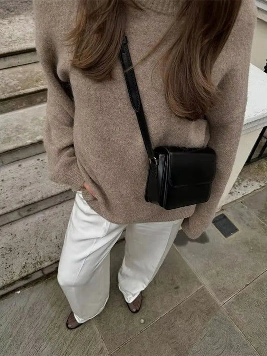 TRAFZA Frauen Elegante Solide O Neck Pullover Lose Beiläufige Langarm Gestrickte Pullover Sweatshirt Herbst Büro Dame Strickwaren Top
