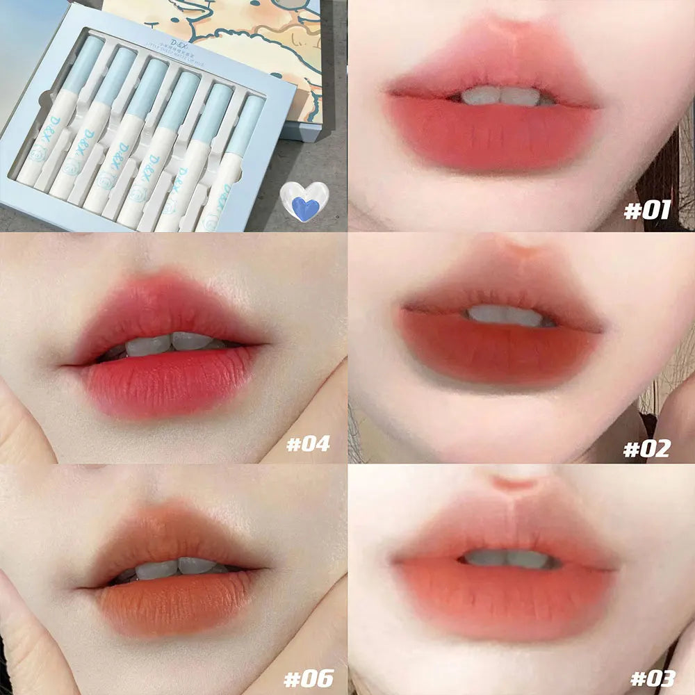 6 PCS Kawaii Lipsticks Set Free Shipping Korean Make Up Beauty Cosmetics Matte Lip Mud Waterproof Long lasting Makeup for women.