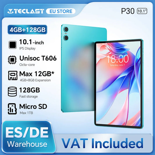 Teclast P30 Android 14 Tablet, 10.1 Inch, up to 12Gb Ram, 128Gb Rom, 1280X800 Ips, Unisoc T606, 8 Cores, 6000 Mah.