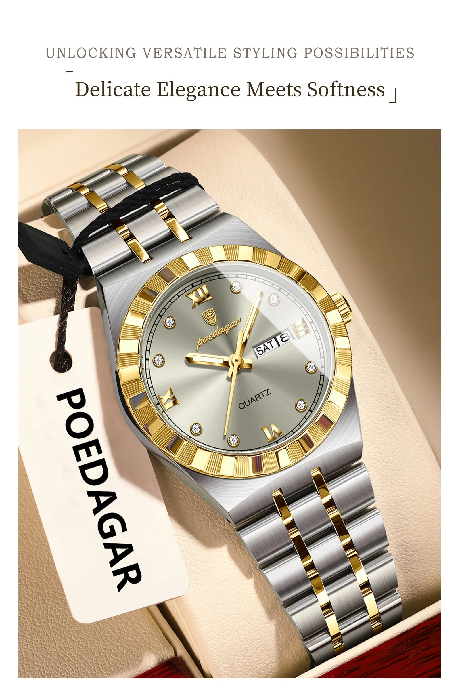 POEDAGAR Luxury Original Ladies Watch Luminous Waterproof Week Date Woman Wristwatch Stainless Steel Women Quartz Watches Female.