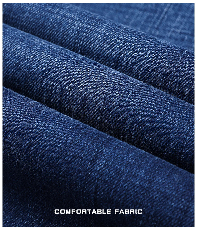 Große Größe 40, 42, 44, 46, lockere, gerade Jeans für Herren, Herbst, neue Business-Casual-Stretchhose, klassische blaue Denim-Hose für Herren.