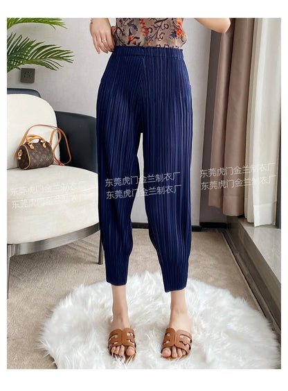 Miyake Life Pleated Pants Loose Harem Pants Women's Summer Thin Fashion Versatile Nine-minute Calf Pants