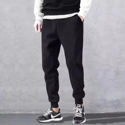 New men's high-quality solid-color sport pants - sport outfit - elastic waist - 2026 casual loose pants - black/grey - cotton jo.