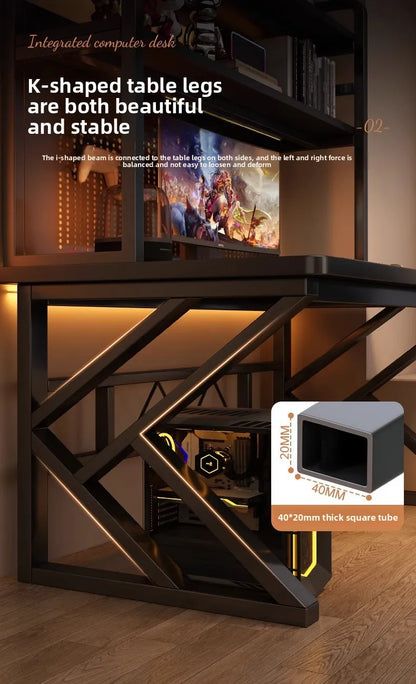 Schreibtisch, Bücherregal, integrierter Schreibtisch mit Lochbrett, Schlafzimmer, E-Sport-Tisch, Desktop-Computertisch