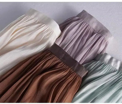2025 Spring/Summer New Luster  A-line Women Skirt Solid Color High Waist French Paris Style Elegant Asymmetrical Skirt.
