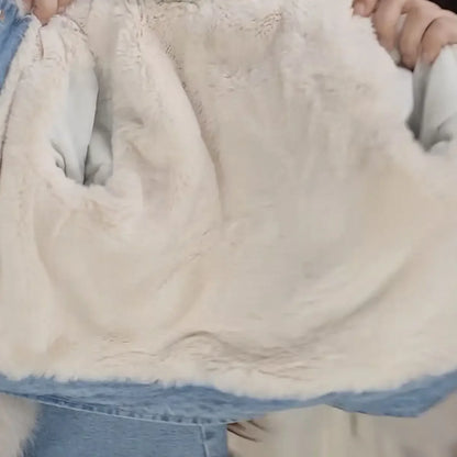 Children's Sets Girls' Fleece-Lined Denim Set Korean Winter Jacket & Skirt 2-Piece Thickened Outfit for Toddlers.