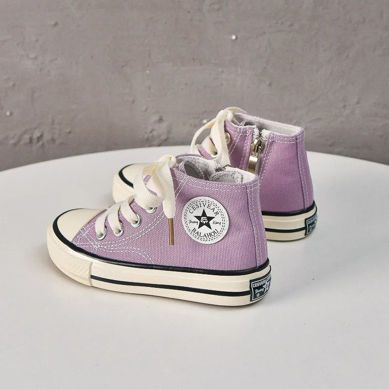 Children's canvas shoes 2025 high top men's and women's casual shoes soft soled white shoes baby sneakers Korean version.