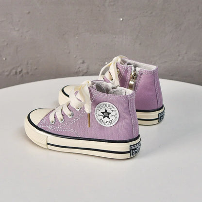 Children's canvas shoes 2025 high top men's and women's casual shoes soft soled white shoes baby sneakers Korean version.