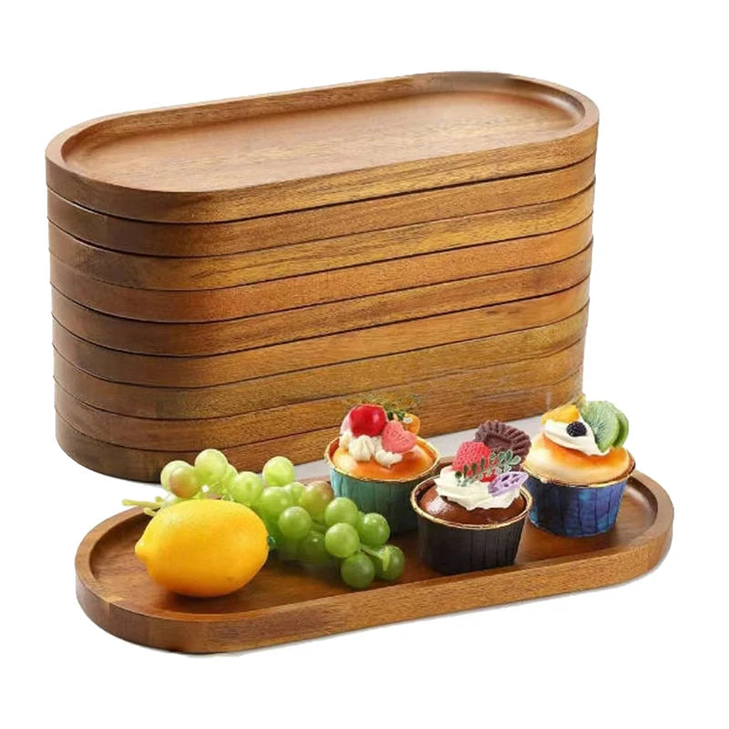 1PC Wooden Serving Trays Oval Wood Tray Platters for Serving Food Dishes Dinner Plates Solid Wood Round Dessert Plate.