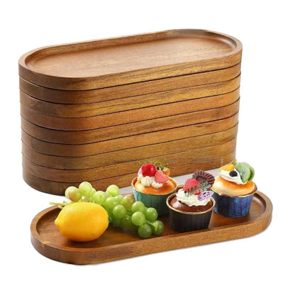 1PC Wooden Serving Trays Oval Wood Tray Platters for Serving Food Dishes Dinner Plates Solid Wood Round Dessert Plate.