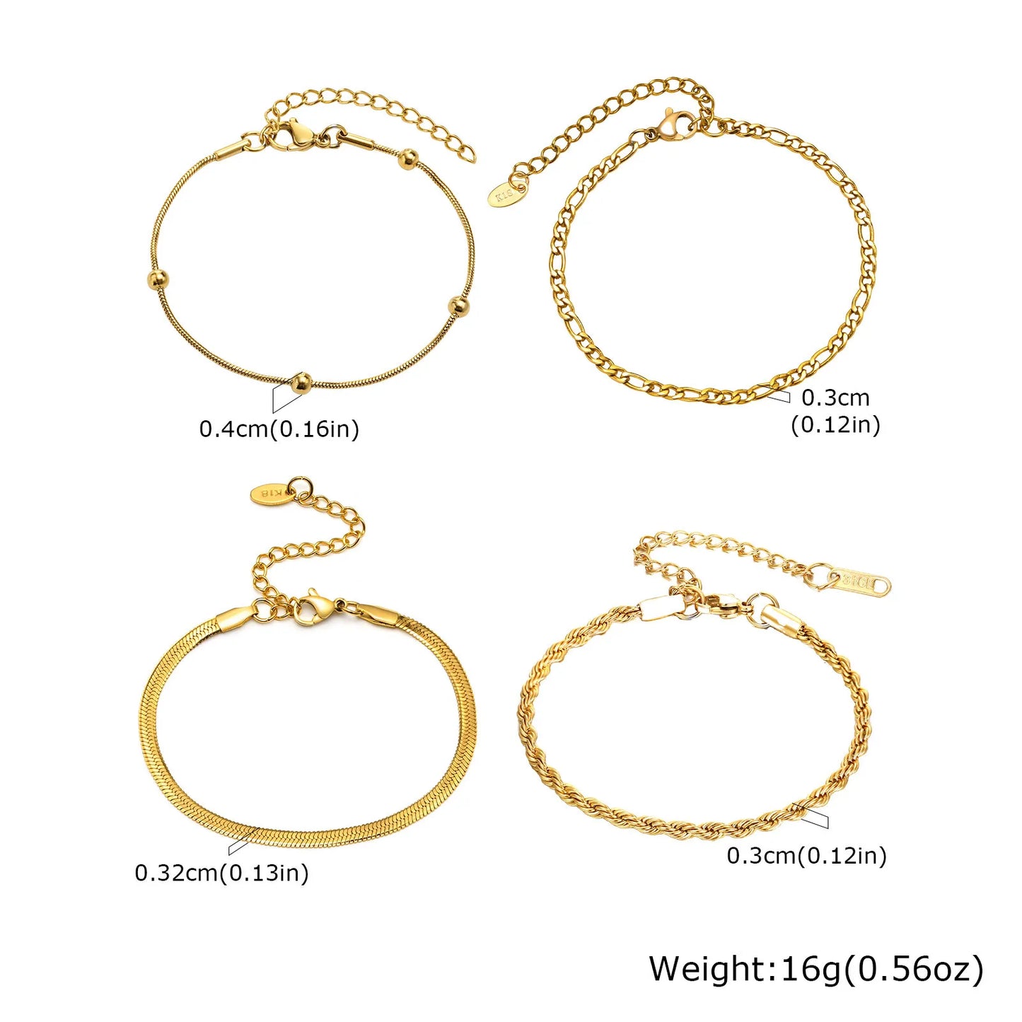 Non Tarnish Stainless Steel Bracelet Stackable for Women, Thin Herribone Chain Bracelet Waterproof Gold Plated Jewelry.