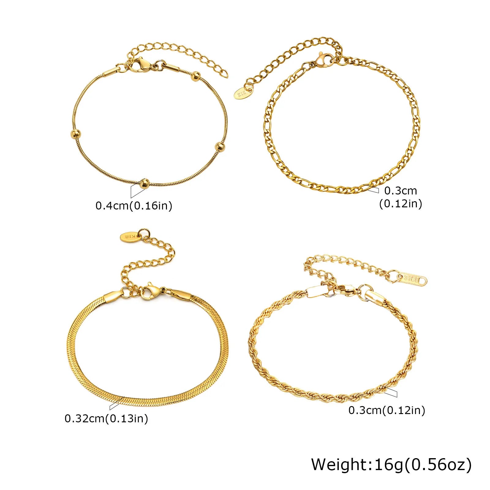 Non Tarnish Stainless Steel Bracelet Stackable for Women, Thin Herribone Chain Bracelet Waterproof Gold Plated Jewelry.