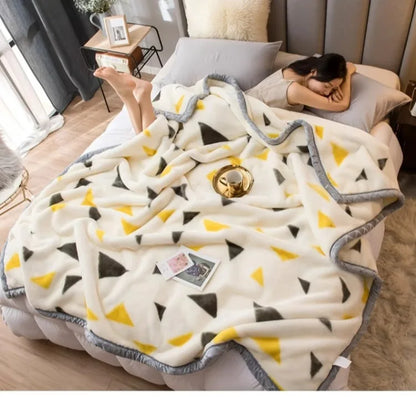 Printing Blanket Quilt Winter Keep Warm Double-deck Thickening Soft Comfortable Multiple Specifications Add Velvet Siesta Sheet.