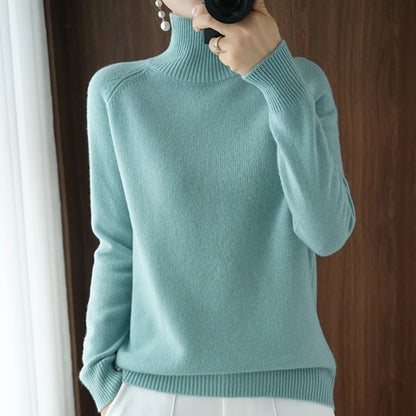Frauen Herbst Winter Roll kragen pullover elegante schlanke feste gerippte gestrickte Kaschmir pullover weibliche Langarm Pullover Strickwaren.
