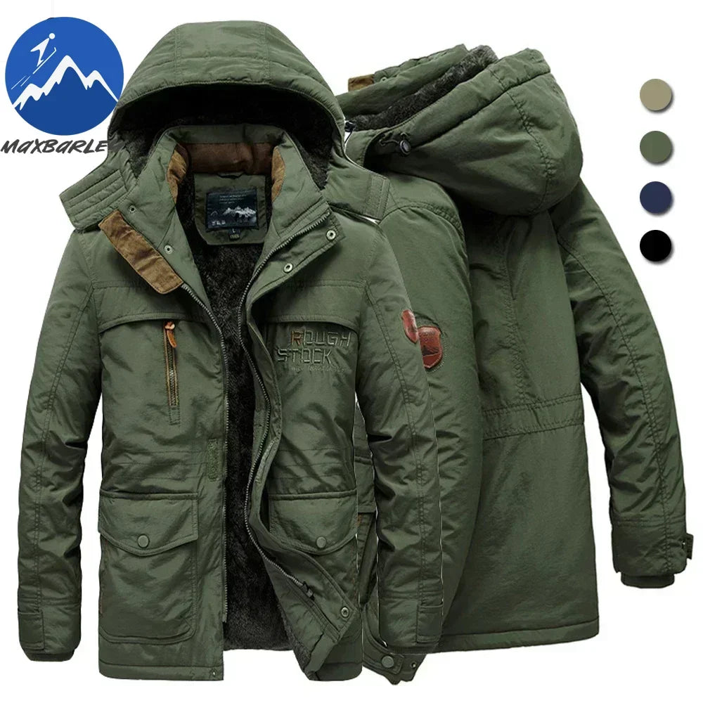 Winter Fleece Long Jacket Men Casual Thicken Warm Cotton Padded Jackets Man Fashion Hooded Outdoor Windproof Parkas Snow Coat.