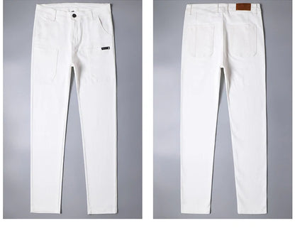 Spring and Autumn Men's Multi-Pocket Design Jeans Fashionable and Versatile White Khaki Red Comfortable Stretch Denim Pants
