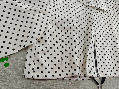 TRAFZA Herbst Polka Dot Gedruckt Jacke Für Frauen Lange Ärmel Rollkragen Zipper Mit Taschen Kordelzug Lose Vintage Mäntel